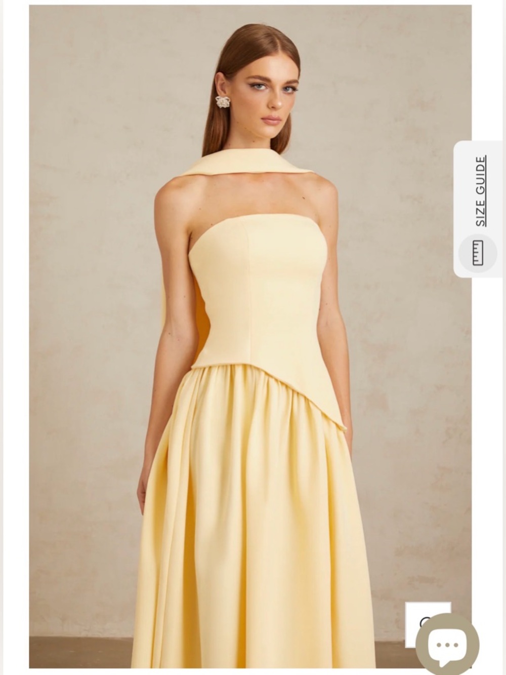 Sidonie Strapless Pale Yellow Evening Gown with Asymmetrical Waist